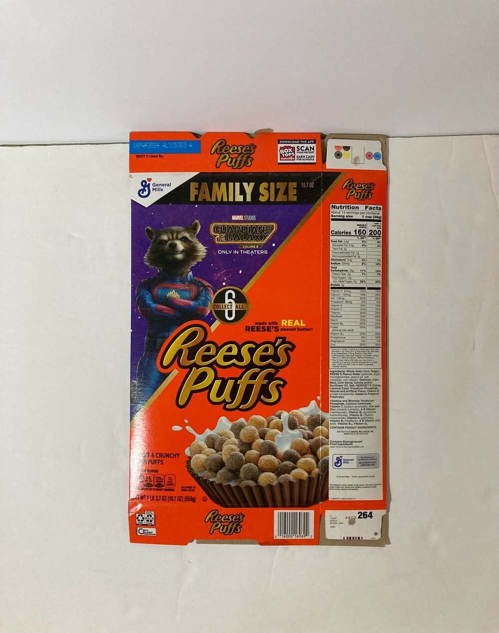 General Mills Reese's Puffs Guardians of the Galaxy Vol. 3 Empty Cereal Box